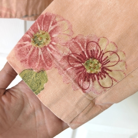 Chico's Design 90's Vintage Floral Embroidered & Beaded Denim Jacket Peach 3 - Picture 10 of 13